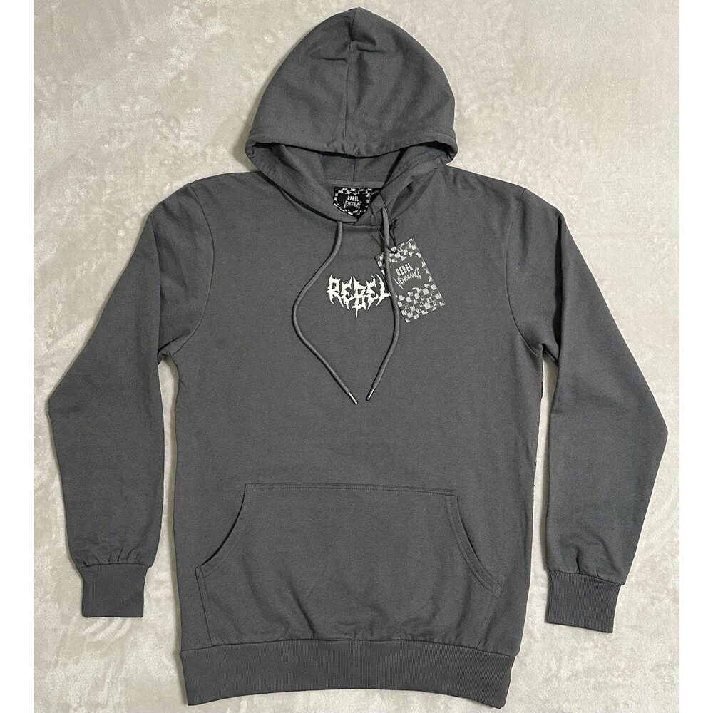NWT Rebel Vengeance Men's L Gray Skull Samurai Goth Graphic Pullover Hoodie